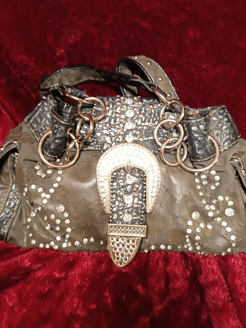 Country Road Brown Rhinestone Buckle Shoulder Bag with Silver Hardware